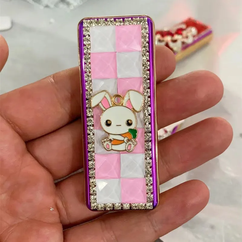 Handmade Diamond Lady USB Lighter Gorgeous Cartoon Cute Girl Electric Lighter Lady Gift Smoking Accessories Tobacco Accessories