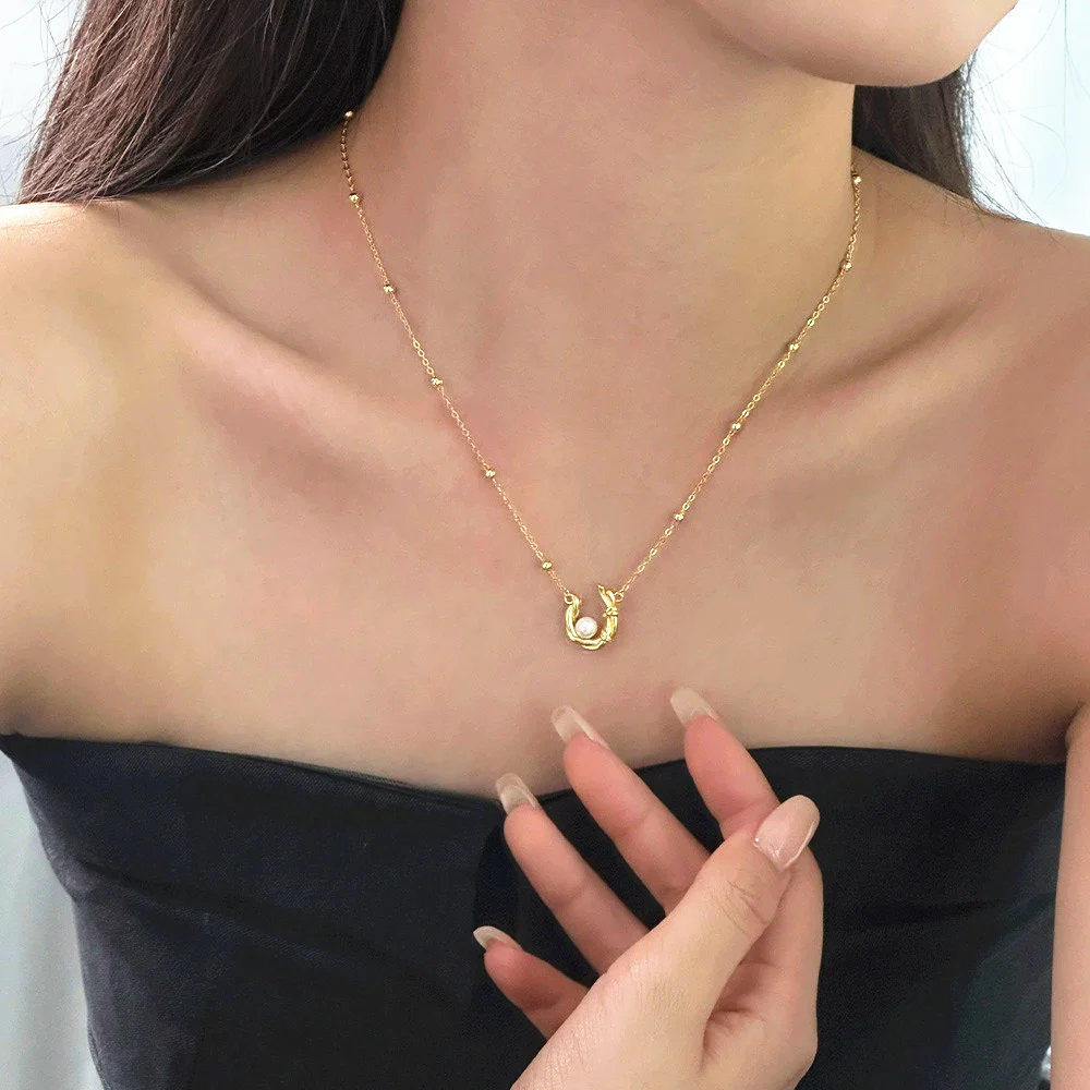 

S925 sterling silver women's necklace gold-plated zircon pearl woven hip-hop rock fashion jewelry party accessories