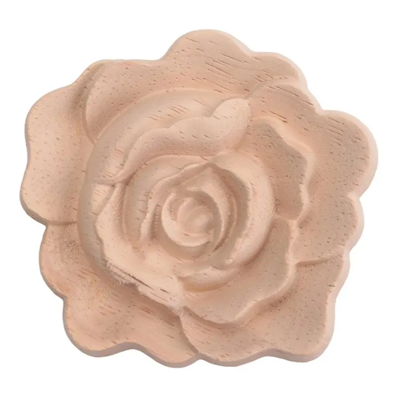 A51M-Furniture Wood Carving Appliques Vintage Nautical Decor Cabinet Door Solid Decals Flowers Pattern Carved Wooden