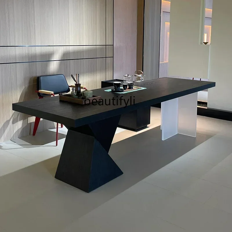 

ss7486 SSNow simple solid wood tea table Italian minimalist designer rectangular acrylic suspended ash wood dining tableNew Ligh