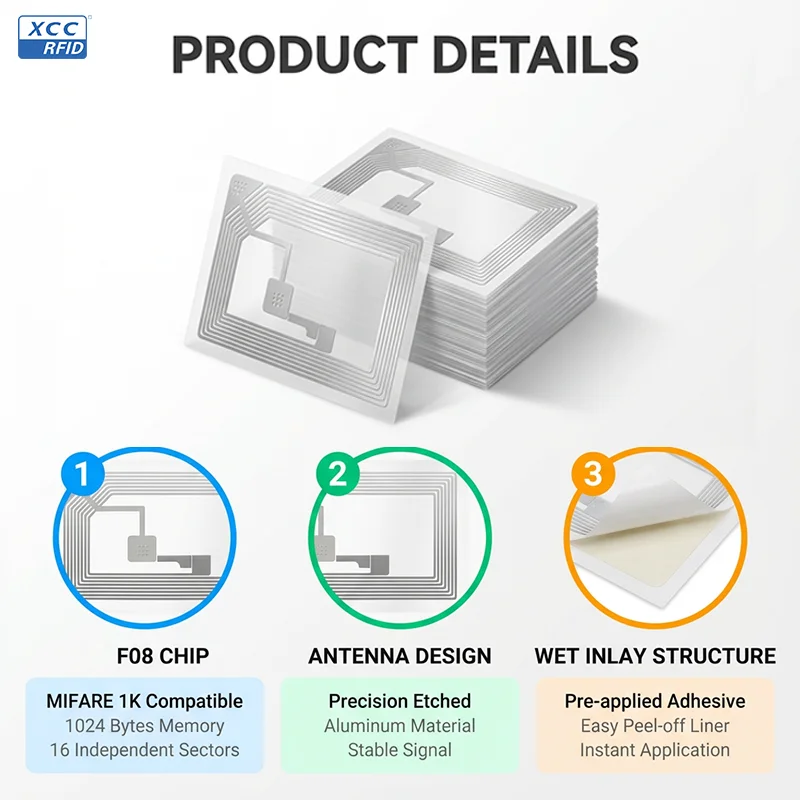 Rewritable NFC Tags with F08 Chip High Sensitivity Adhesive RFID Tags for Inventory Library Book & Event Badge Tracking