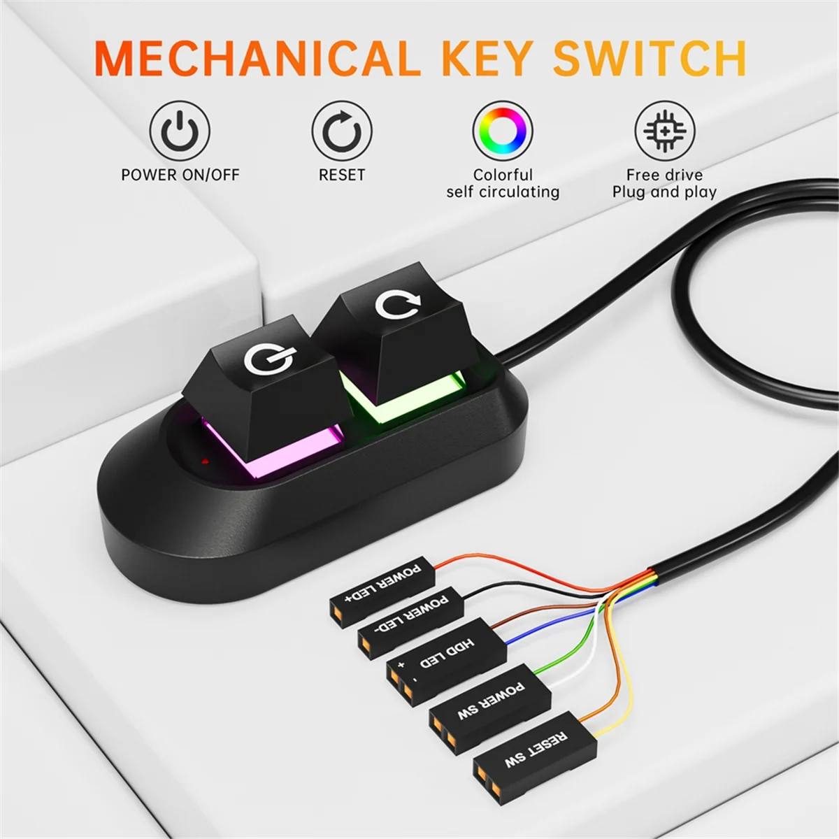 AT87-Desktop Computer Switch Button Extension Cable PC Power Button Mechanical Switch Style B