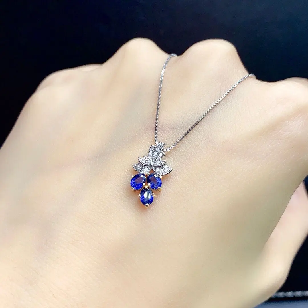 ZECAA Blue Sapphire Jewelry Woman Sapphire Pendant With Natural Blue Sapphire 3*4mm Silver Pendant Jewelry Sapphire Lady Pendant