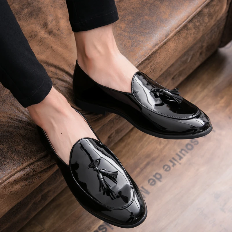 mocasines mirror face mens shoes Men Business Driving Shoes Handmade Tassel Loafers chaussure Party Flats mens shoes