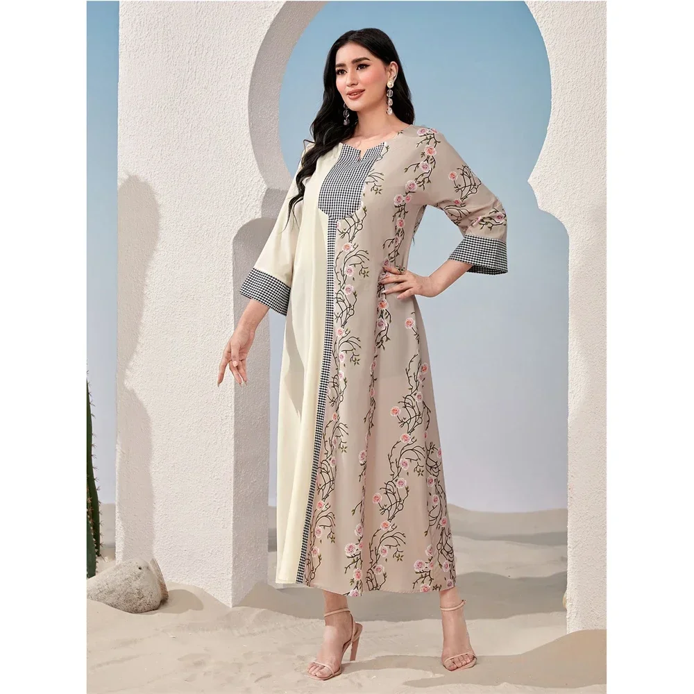 

2025 New Abaya Fashion Women Muslim Print Long Maxi Dress Turkey Arabic Kaftan Dubai Islamic Party Eid Ramadan Jalabiya Vestidos