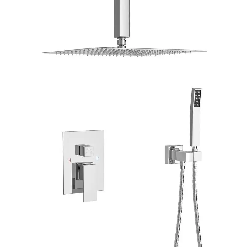 

16" Ceiling Mount Dual Shower Head System with Valve, Chrome Finish