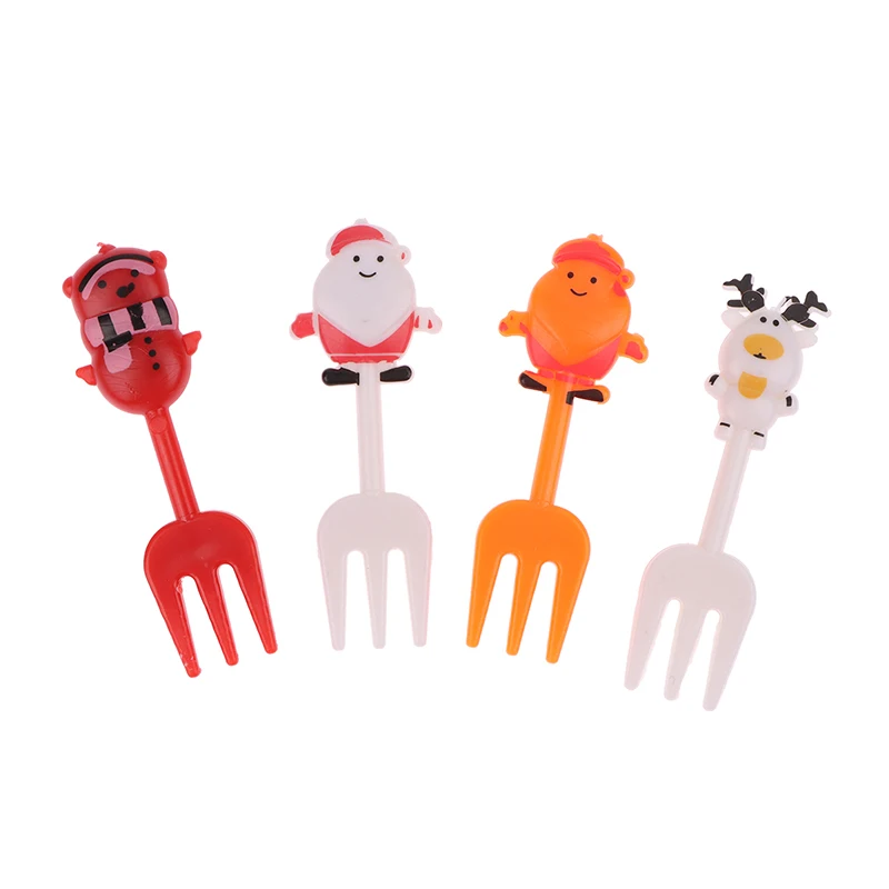 10Pc Christmas Fruit Fork Food Pick Sliced Fruit Fork Animal Plastic Toothpick Stick Bento Accessories Children's Food Selection