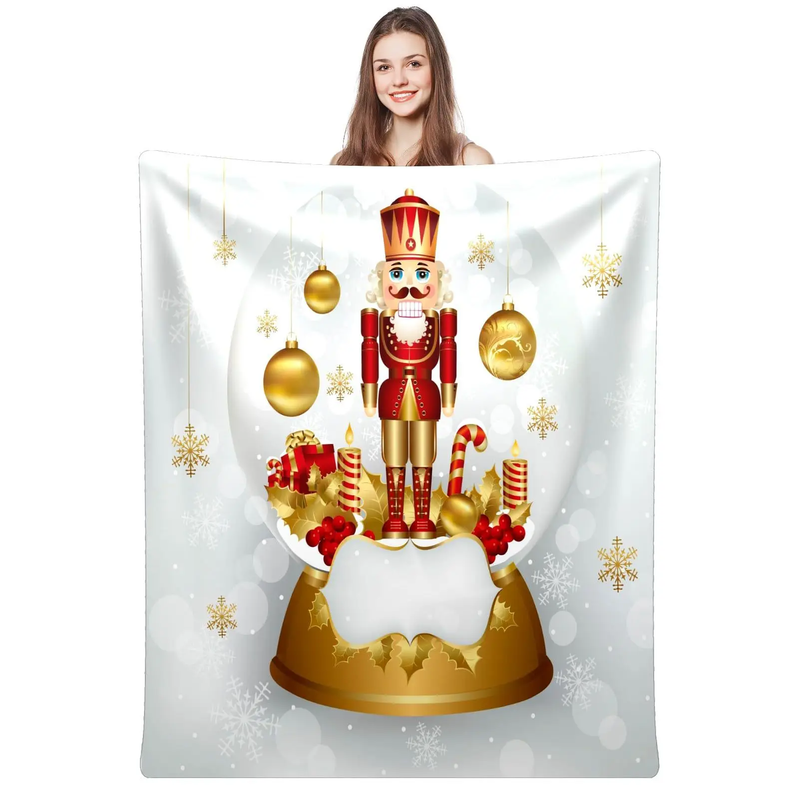 Chestnut Cake Christmas Snowflakes digital-printed polyester velvet flannel sofa cover blanket Fleece soft sofa cover blankets