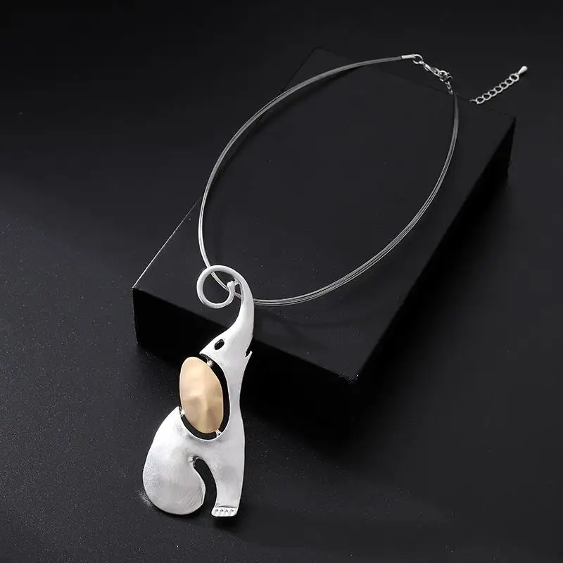 New Vintage Elephant Shape Collares Neck Chokers For Women Niche And Unique Animal Suspension Pendants Necklace Jewelry Gift