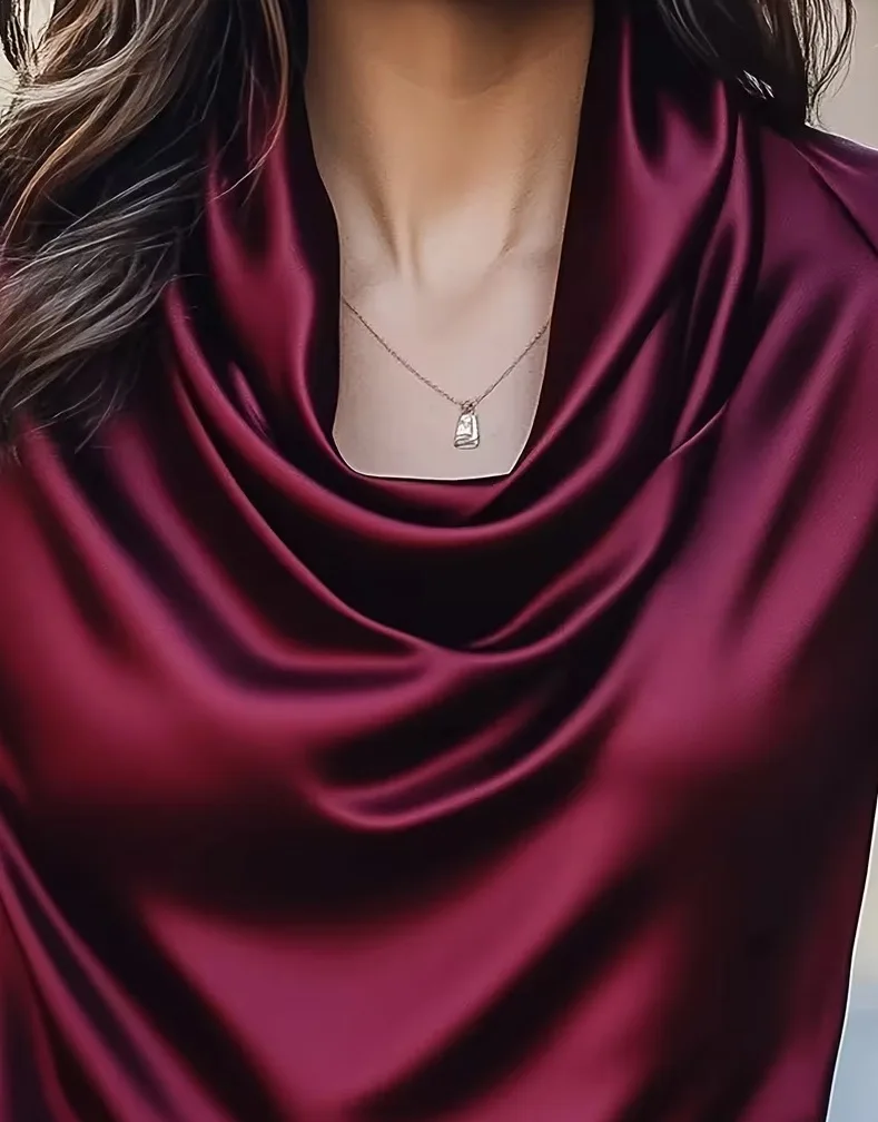 

2026 Новая модная рубашка с круглым вырезом и короткими рукавами, женская летняя повседневная свободная однотонная атласная офисная рубашка для женщин