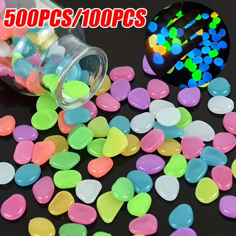 500/100 Uds piedras luminosas artificiales coloridas piedras luminosas de paisaje de acuario, guijarros de resina para decoración de paisaje de jardín