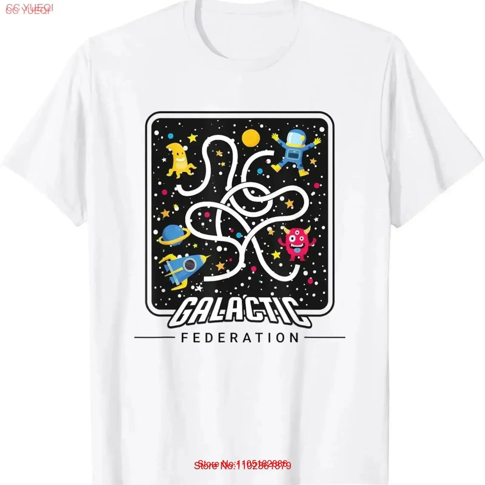 Galactic Federation Modern Art Cartoon Space T Shirt vintage Washed Slightly Top For Everyday Wear Stylish Stretched graphic