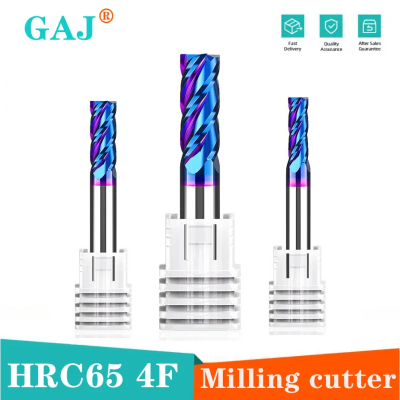 

4 Flutes HRC65 Carbide End Mill CNC Cutting tools Alloy Carbide Milling EndMills Tungsten Steel Milling Cutter Square Router Bit