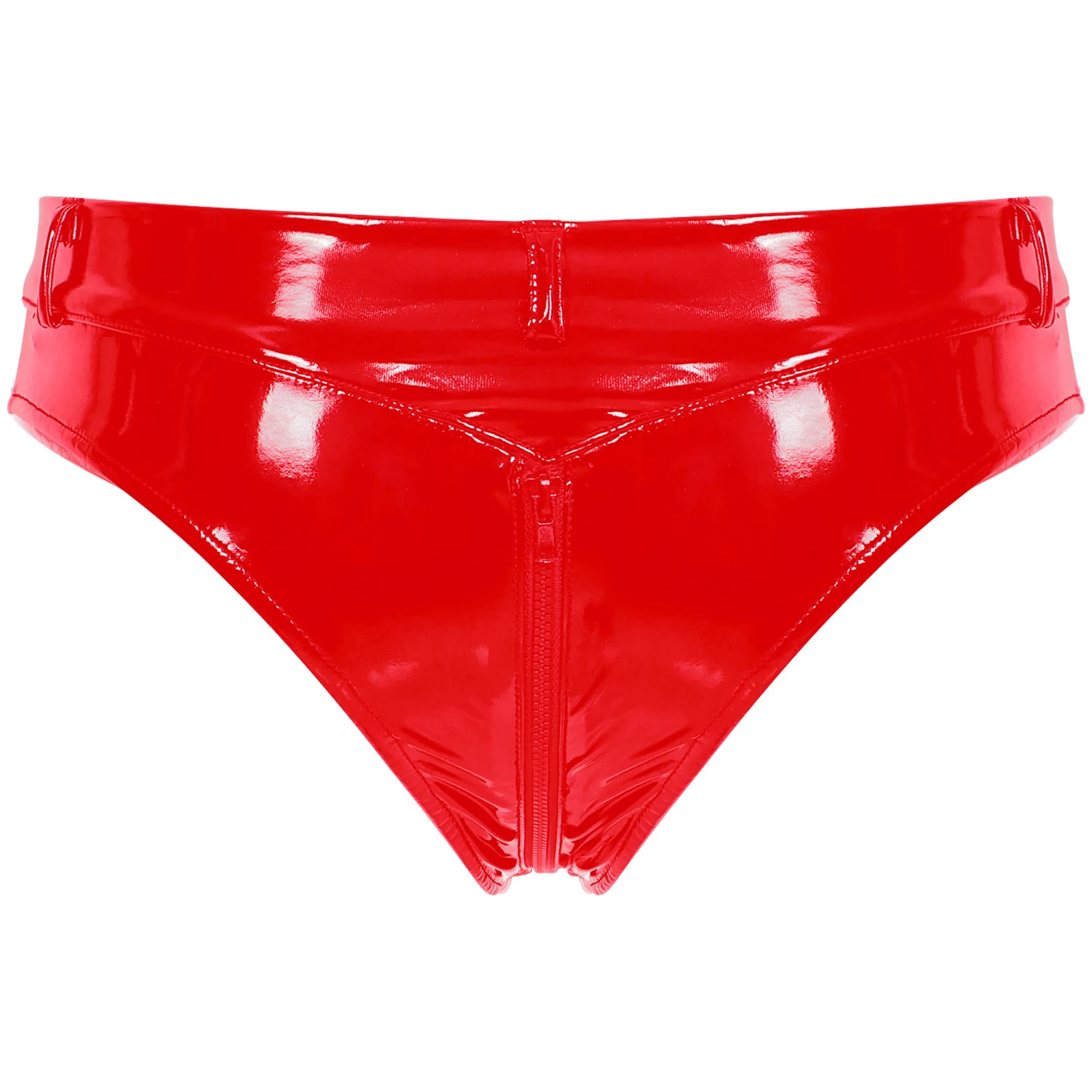 Women Wetlook Bikini Briefs Zipper Crotch Booty Hot Pants Patent Leather Latex Underwear Panties Low Waist Sexy Thongs Clubwear