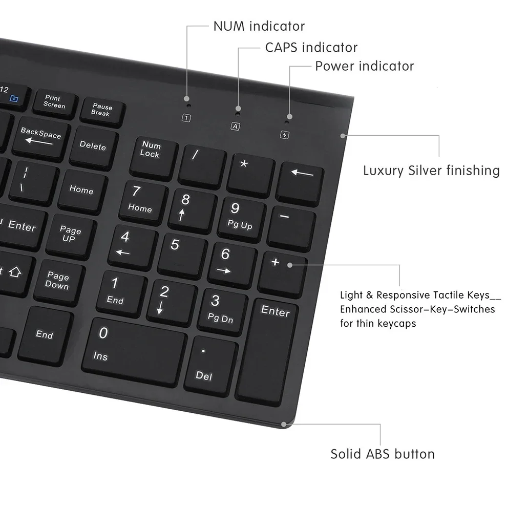 Spanish Wireless Keyboard and Mouse 2.4GHz Keyboard Kit 102 Keys Multi-Device Keyboard Mouse Combos for Laptop PC Computer