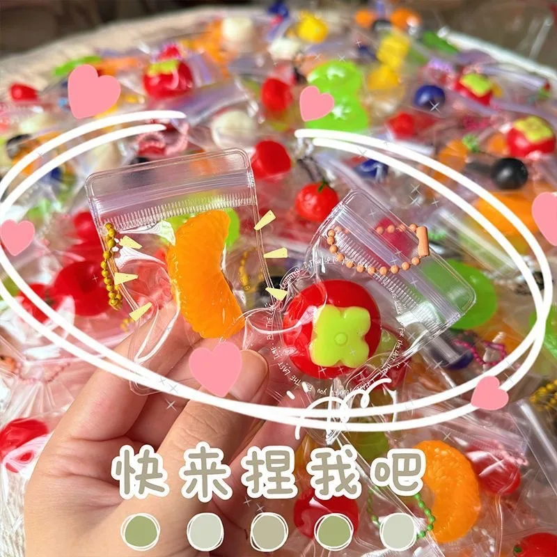 Hot Sale Bagged Fruit Squishy Toy, Stress Relief Squeeze Toy, Cute Bag Pendant Fidget Decor for Kids Adults