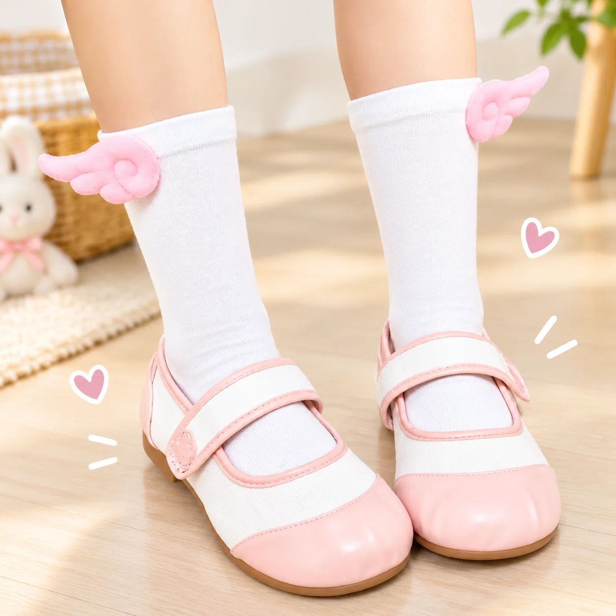 Cute 3D Angel Wings Medium Socks Soft Glutinous Cotton Lolita JK Princess Women's and Girls' Silk Stocking Role Play