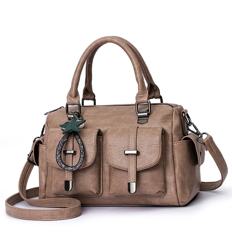 New solid color minimalist leather texture tassel personalized large capacity single shoulder crossbody soft leather bag