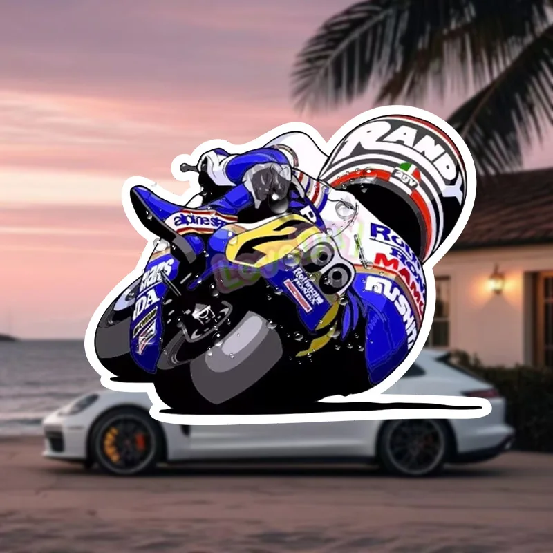 

4PCS/SET Blue & Yellow Motorcycle Pattern Sticker Decorative Decal For Car Vehicle Accessories