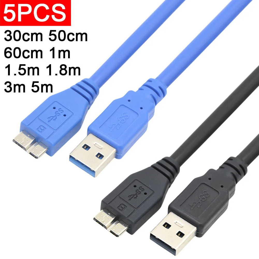 

5 шт. высокоскоростной USB3.0-кабель для передачи данных, линия подключения мобильного жесткого диска, линия передачи данных между портами USB3.0 AM и MicroB