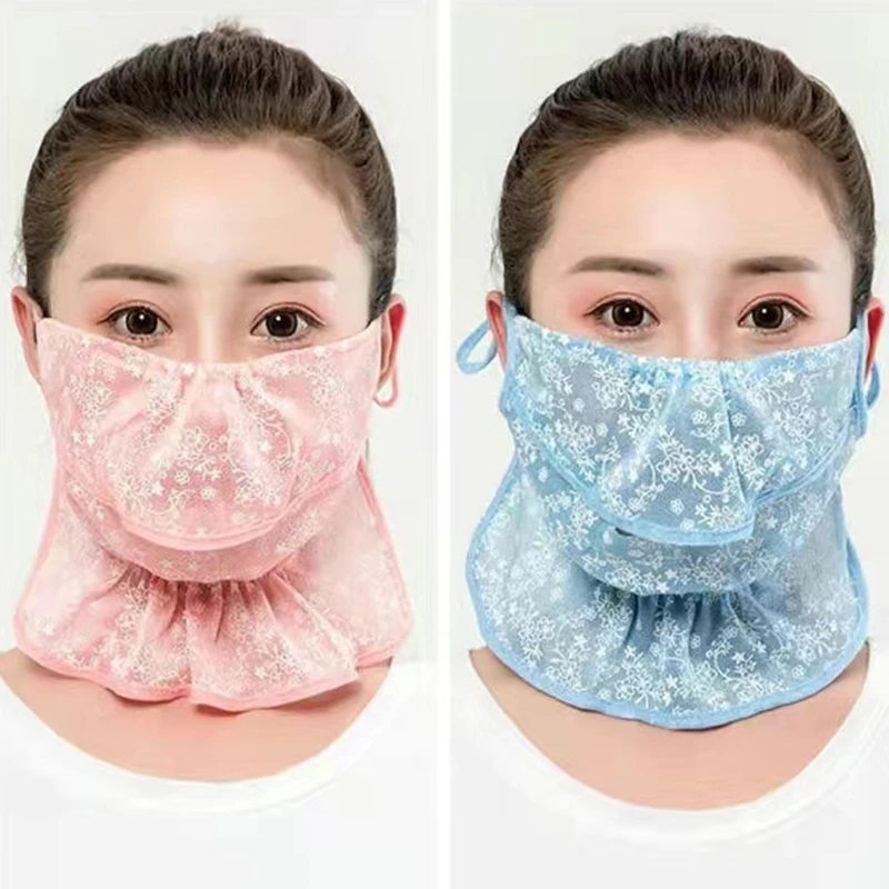 안티 uv 레이스 선 스크린 마스크 뜨거운 판매 매달려 귀 귀 코드 얼굴 커버 스카프 방진 통기성 스카프 마스크 야외 스포츠