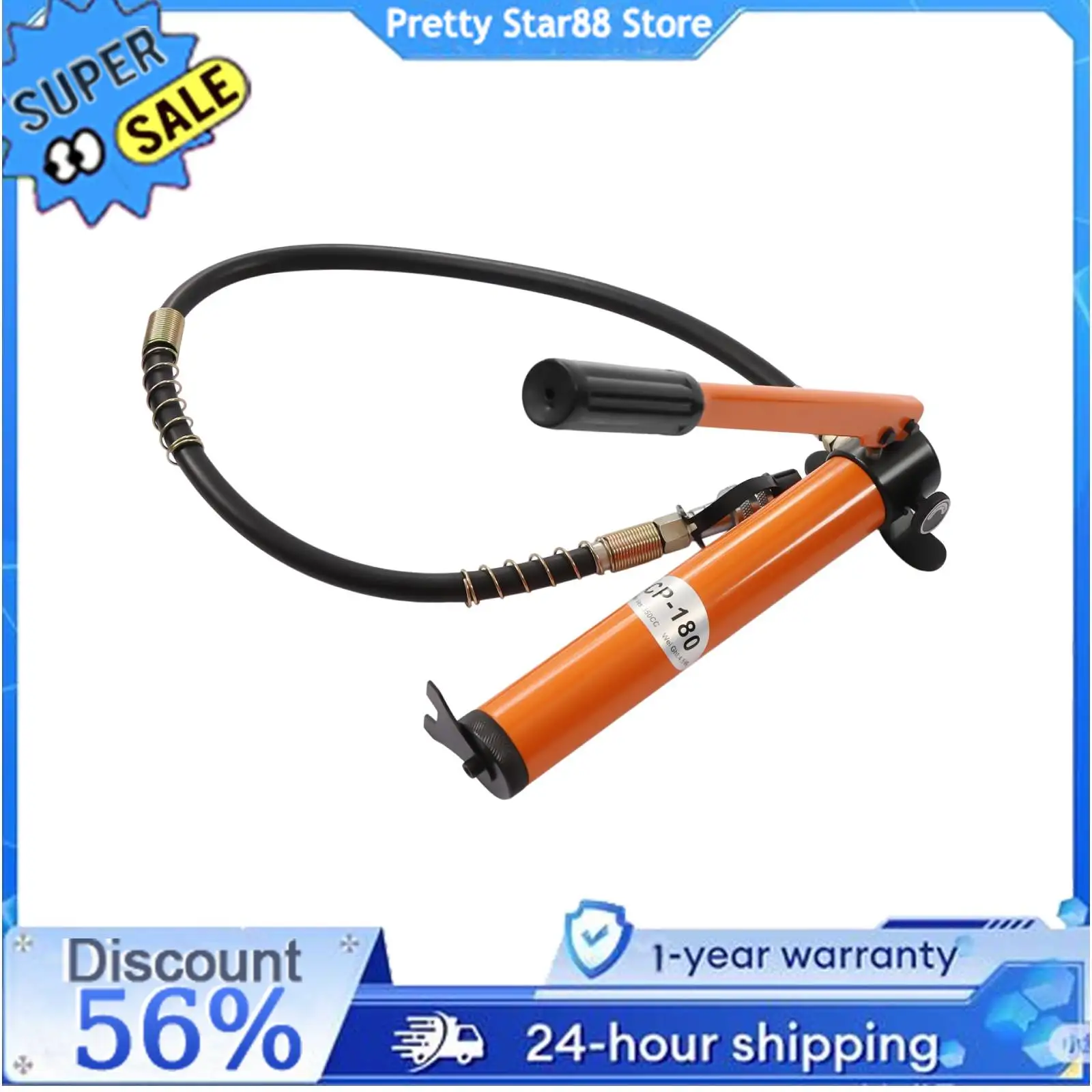 

CP-180 Hydraulic Hand Pump Manual Ram Pump with 1m Hose 70Mpa Porta Power Pump Orange 0.2L/ s for Hydraulic Tools Non-slip