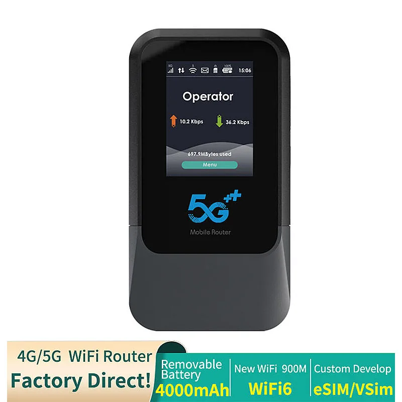 5G SA NSA جيب صغير واي فاي SIM & Esim UNISOC V510 مودم جيب المحمول نقطة اتصال محمولة واي فاي داخلي WiFi6 راوتر 4000mAh