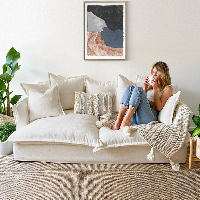 Modern Lounge Living Room Sofas Puffs White Individual Cream Living Room Sofas Create European Muebles Lounge Suite Furniture