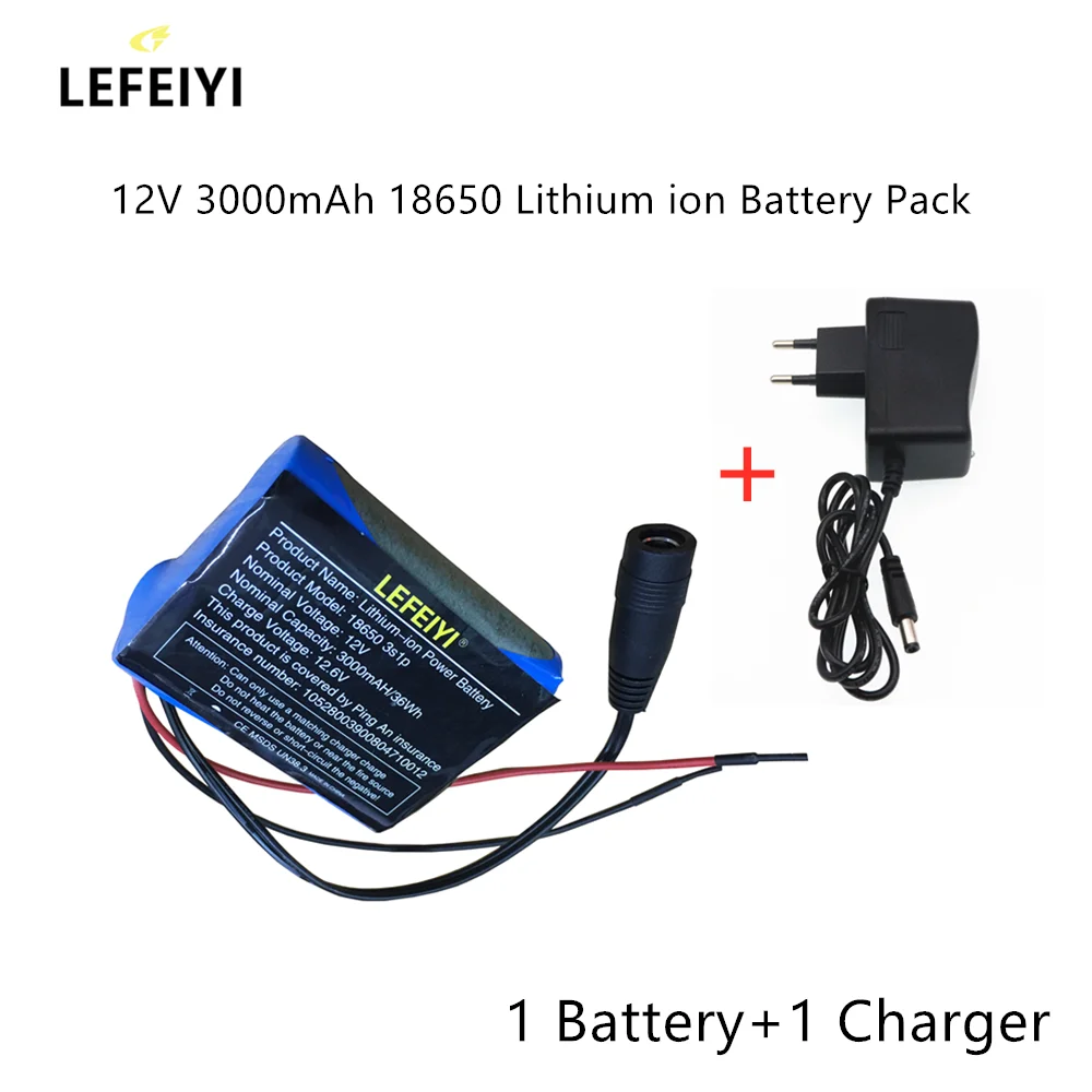 High Quality Protection Plate 12V 3000mAh 18650 Lithium ion  Battery Pack  +Charger