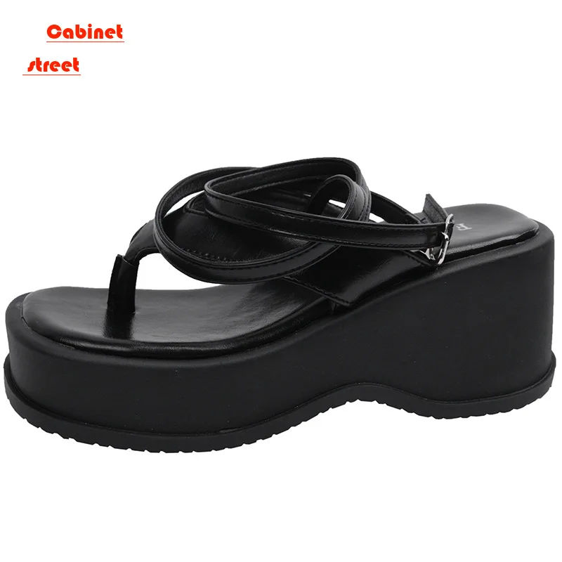 

2024 New Summer Wear Height-raising Fairy Ladies Shoes Fashion Temperament Black French Thick Soled Roman Sandals for Women