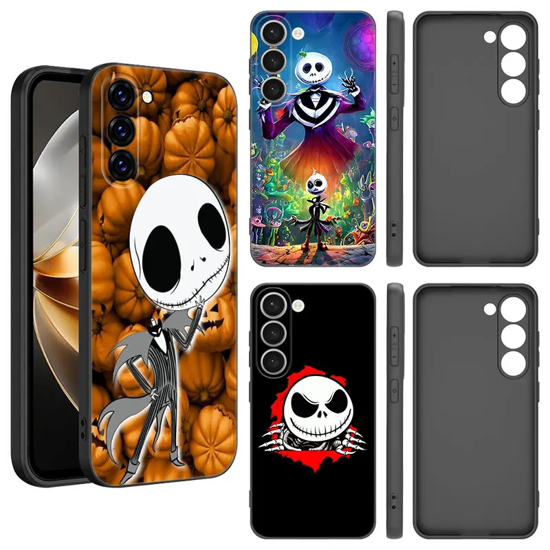 J-Jack Skellington Black Silicone Phone Case For Samsung Galaxy S23 S21 S20 FE S24 S22 Ultra S10E S10 S9 S8 Plus