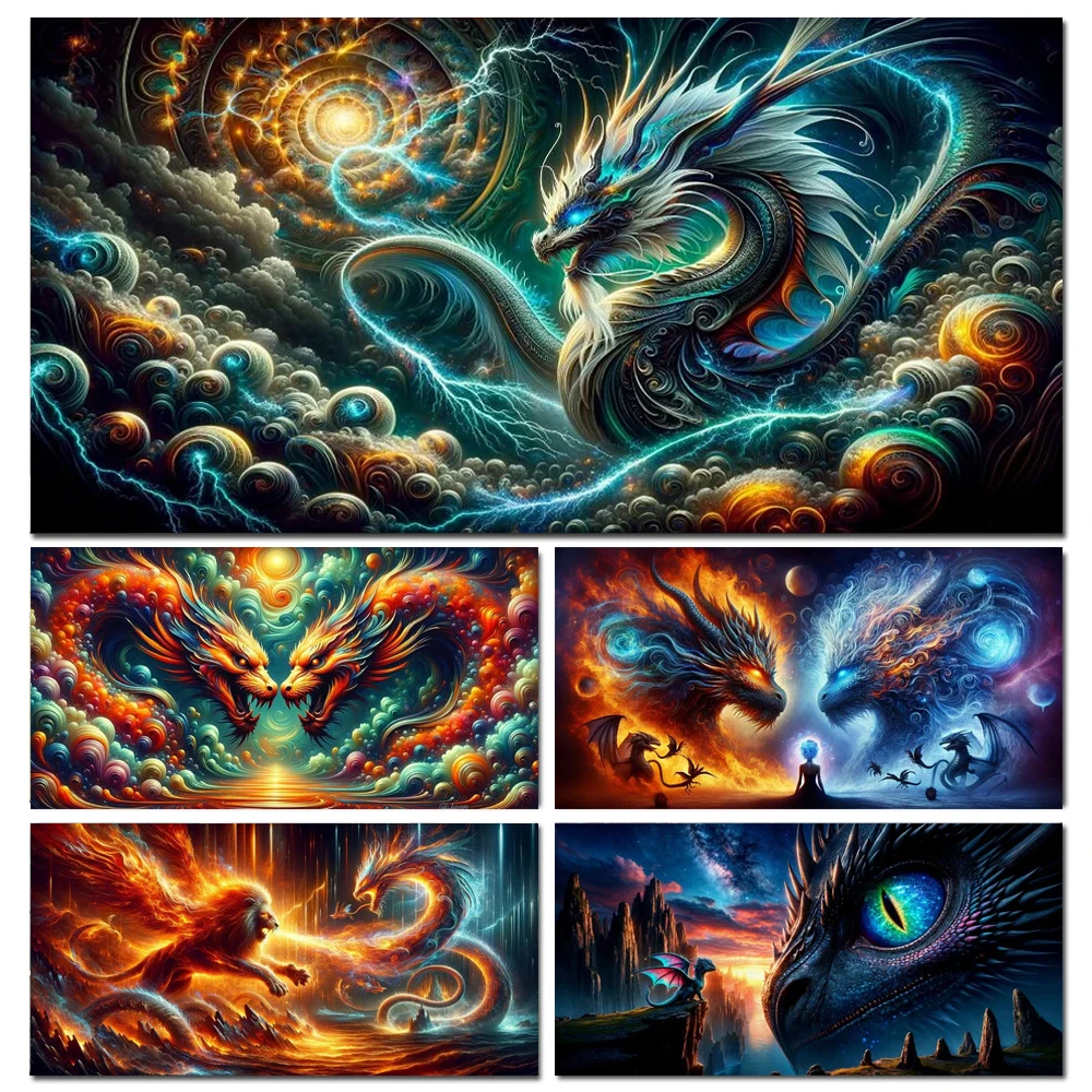 

Мифические реалимы Фэнтезийный дракон большого размера Полный квадратный круглый мифический зверь Алмазная картина Diy Diamond Art Мозаика Домашний декор