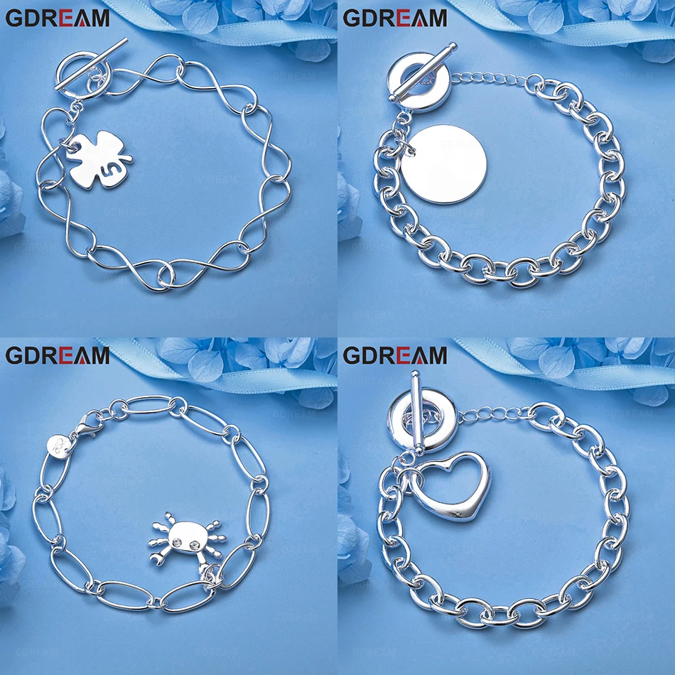 

GDREAM 925 Sterling Silver Round Pendant OT Clasp Bracelet Charming Fashion Women's Party Engagement Jewelry