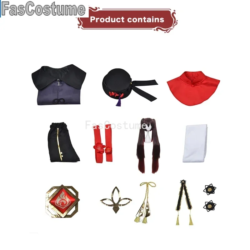 FasCostume Genshin Impact Hu Tao juego Anime Cosplay peluca sombreros Hutao trajes elegantes disfraz de Halloween Navidad arrastre fiesta regalo