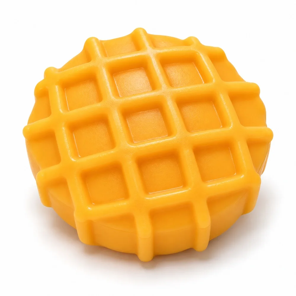 Waffle Squishy Toy Soft Golden Yellow TPR Round Grid Texture Dessert Shape Handheld Squeeze Fidget Desk Gift for Teens Adults