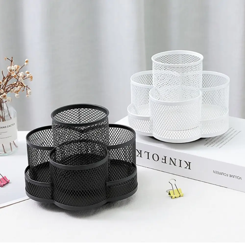 Creative 360 Degree Rotating Pen Holder Multi-Functional Metal Mesh 7 Compartments Pen Container Desk Stationery Organizer