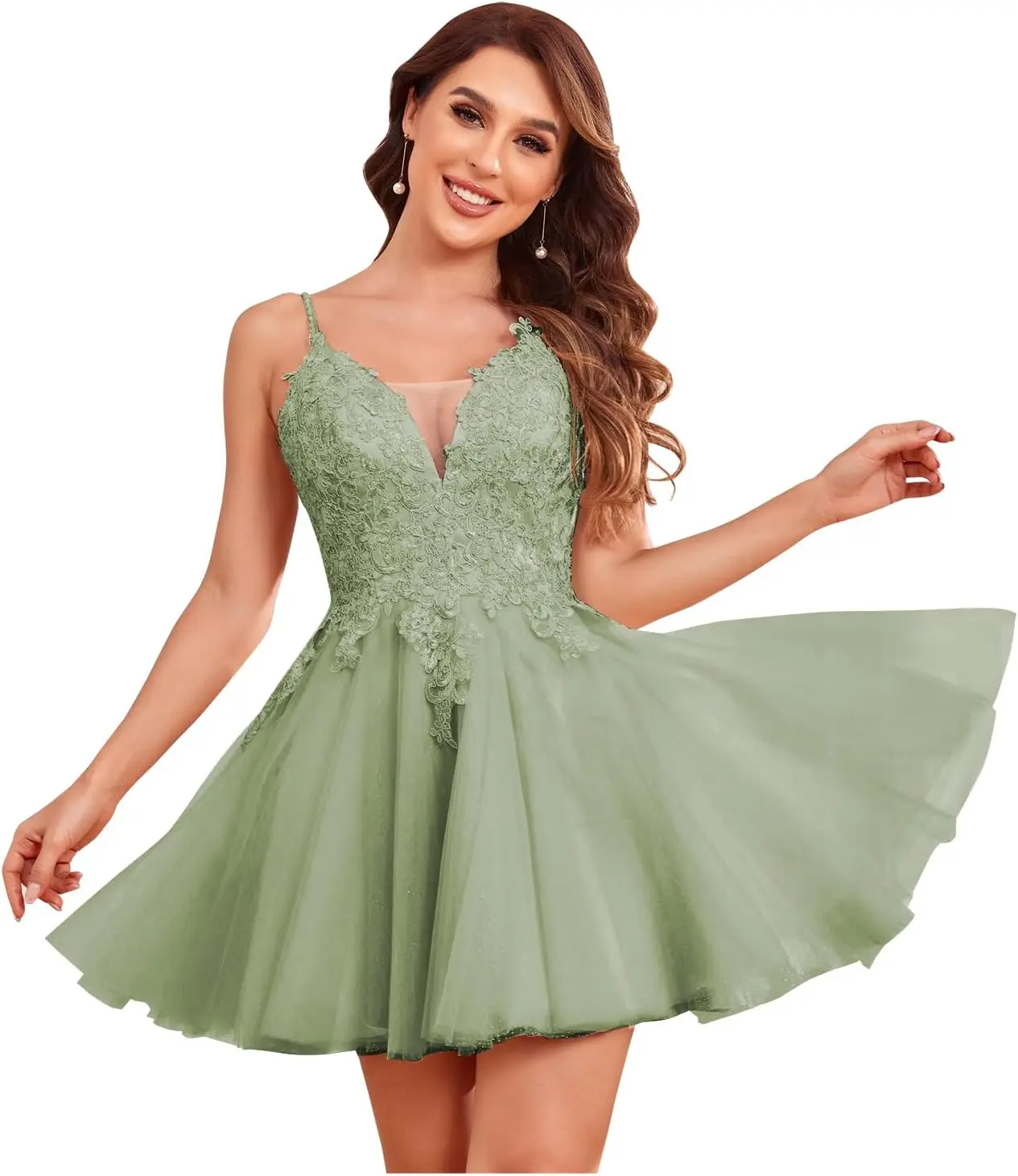 

Платье для выпускного вечера с V-образным вырезом для подростков, кружевное платье трапециевидной формы из тюля с бисером, короткое коктейльное платье для выпускного вечера выше колена, мини