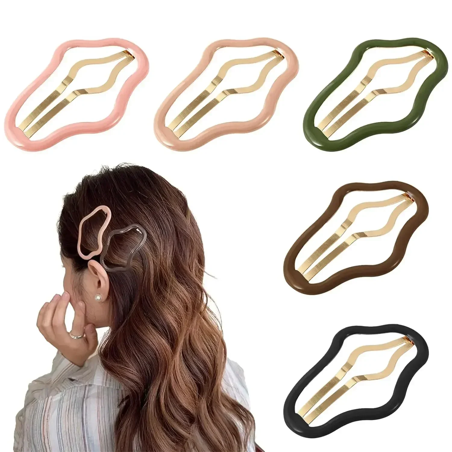 Minimalist Geometric Wave Hair Barrettes Set of Five