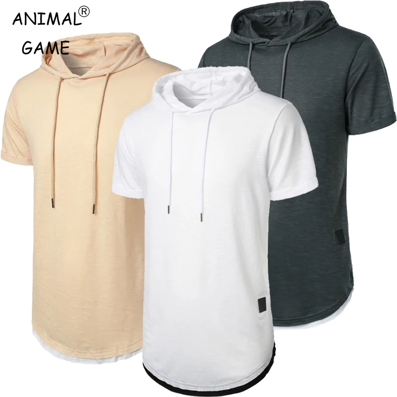 Verão masculino manga curta hoodie casual com capuz t camisas moletom leve hoodies pulôver respirável streetwear