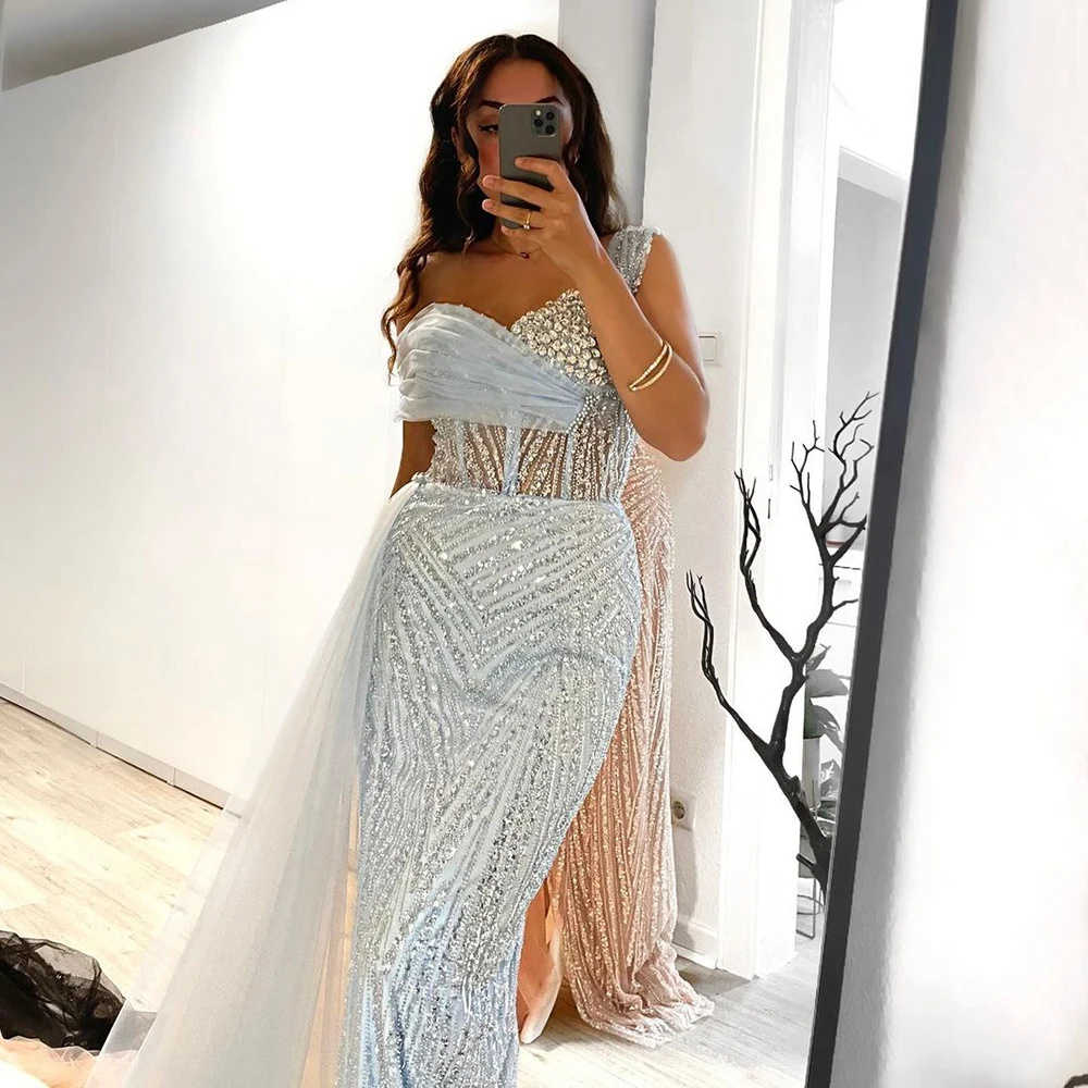 Elegant Dubai Mermaid Evening Dress for Women 2024 Luxury One-Shoulder Formal Prom Wedding Party Gown with Overskirt Customized