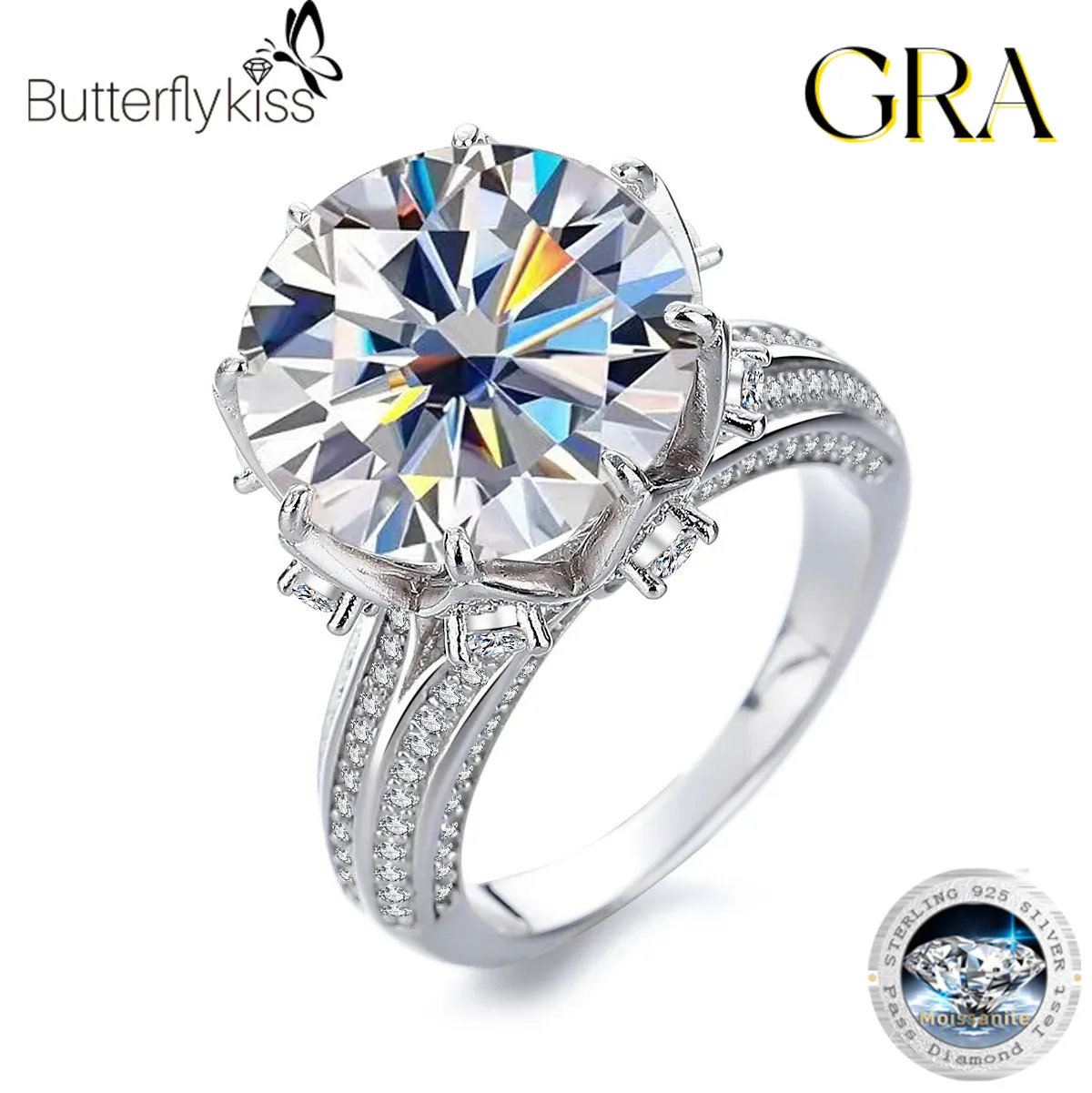 

Butterflykiss Fashion S925 Silver Classic 10CT Moissanite Trendy Design Paw 8 Ring Women For Charms Wedding Party Jewelry Gifts