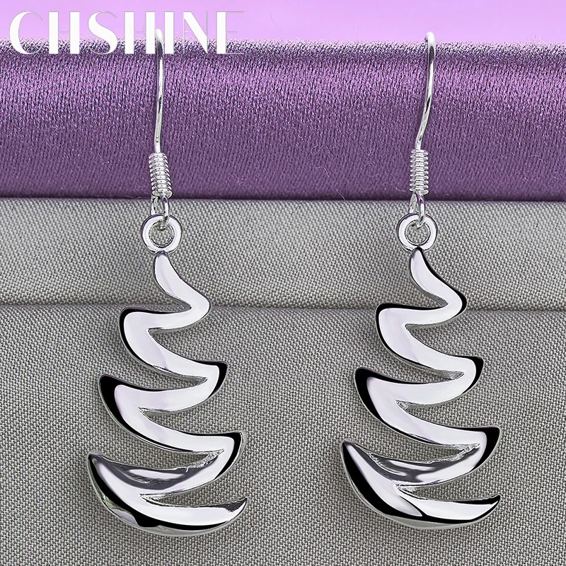 925 Sterling Silver Wave Pattern Earrings For Women Wedding Party Fashion Charm Jewelry