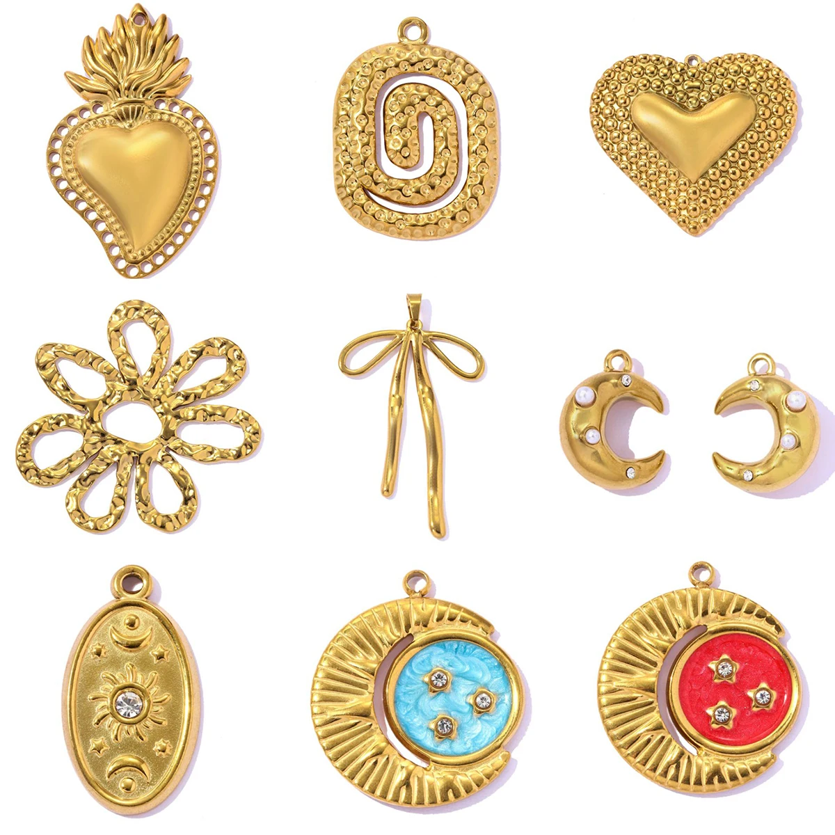 3Pcs/Lot Stainless Steel Flower Bowknot Charms Moon Star Pendant For DIY Making Earrings Necklace Fashion Accessories Wholesale