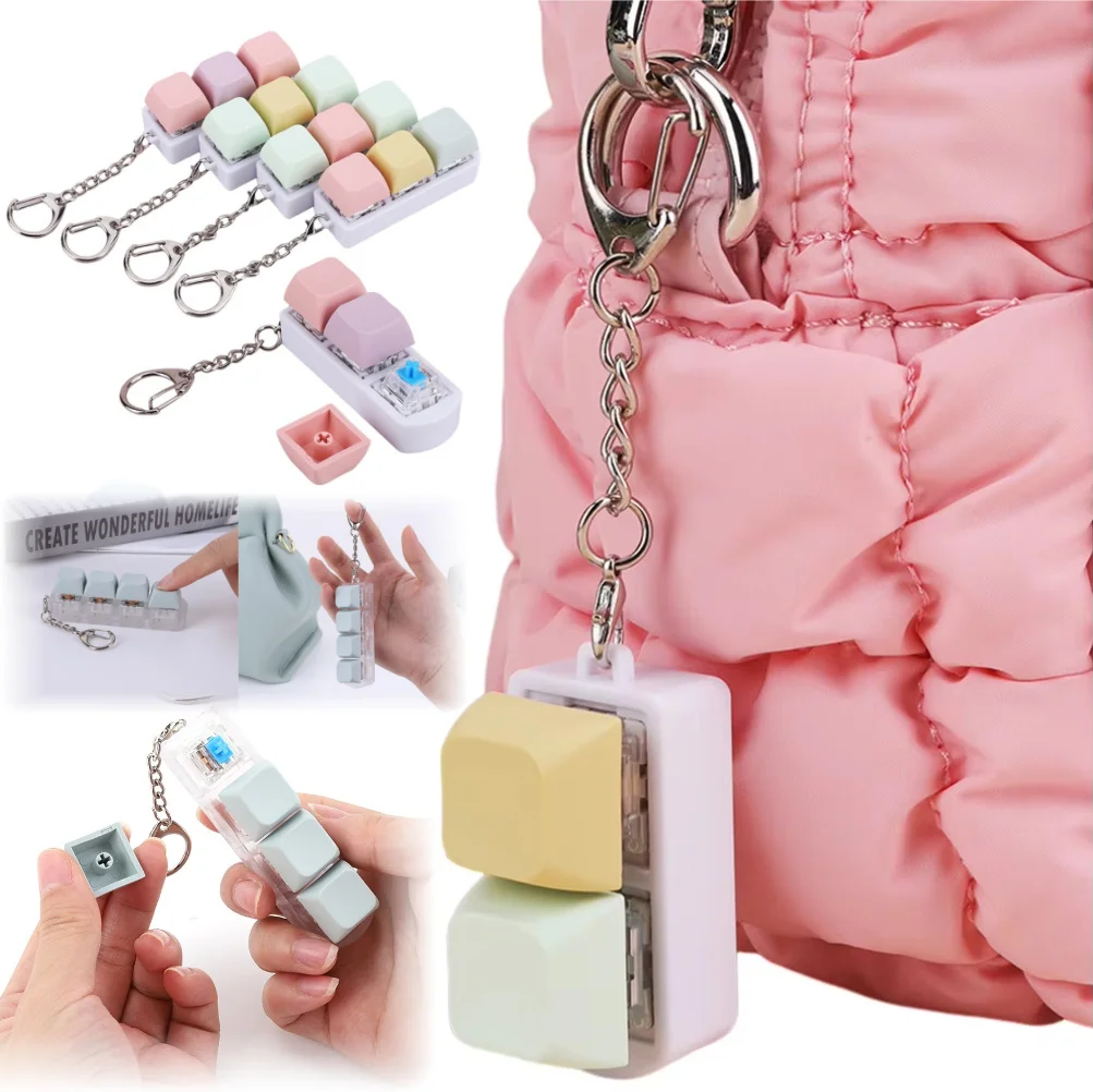 Tastatur-Fidget-Spielzeug zur Stresslinderung DIY Finger-Button-Clicker-Spielzeug 2/3 Tasten Bunter Schlüsselanhänger Keycap Antistress-Spielzeug für Kinder