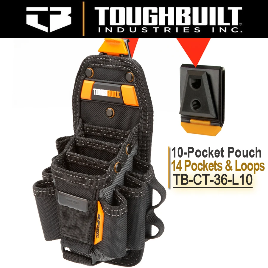 TOUGHBUILT TB-CT-36-L10 Technician 10 Pocket Pouch Large 14 Pockets & Loop Quick Hanging Bag Multi-pocket