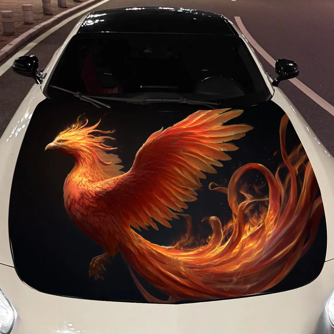 Side View of a Soaring Phoenix Car Hood Vinyl Stickers Car Surface Protection Decal Car Decoration Cover Vinyl Wraps Waterproof
