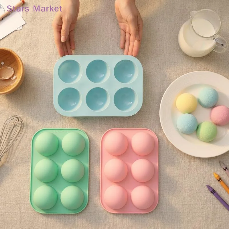 New 1Pcs Half Ball Sphere Silicone Mould 6 Hole Small Semicircle Chocolate Mold For Chocolate Bomb Candy Pudding Jelly Ice Cream
