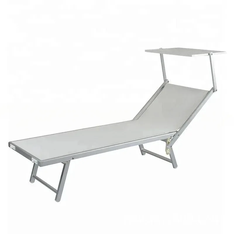 Out-door Single Aluminum Tube Chair Sun Lounger Beach Awning Adjus-table Back Rest Sunshade Canopy Garden Folding B-ed