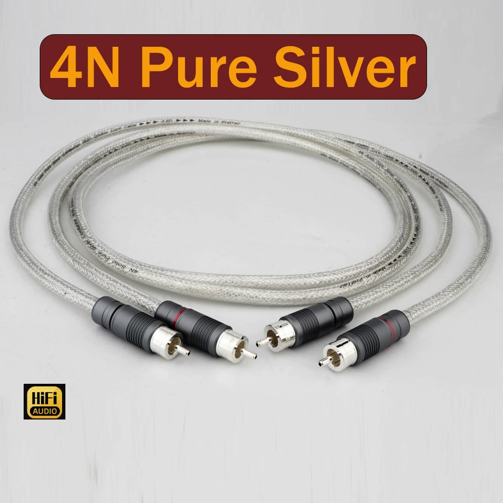 4N Pure Sliver RCA Cable Hifi RCA Plug Connector Interconnect Audio Cable 2RCA to 2RCA Audio Cable for PA audio Amplifier DAC