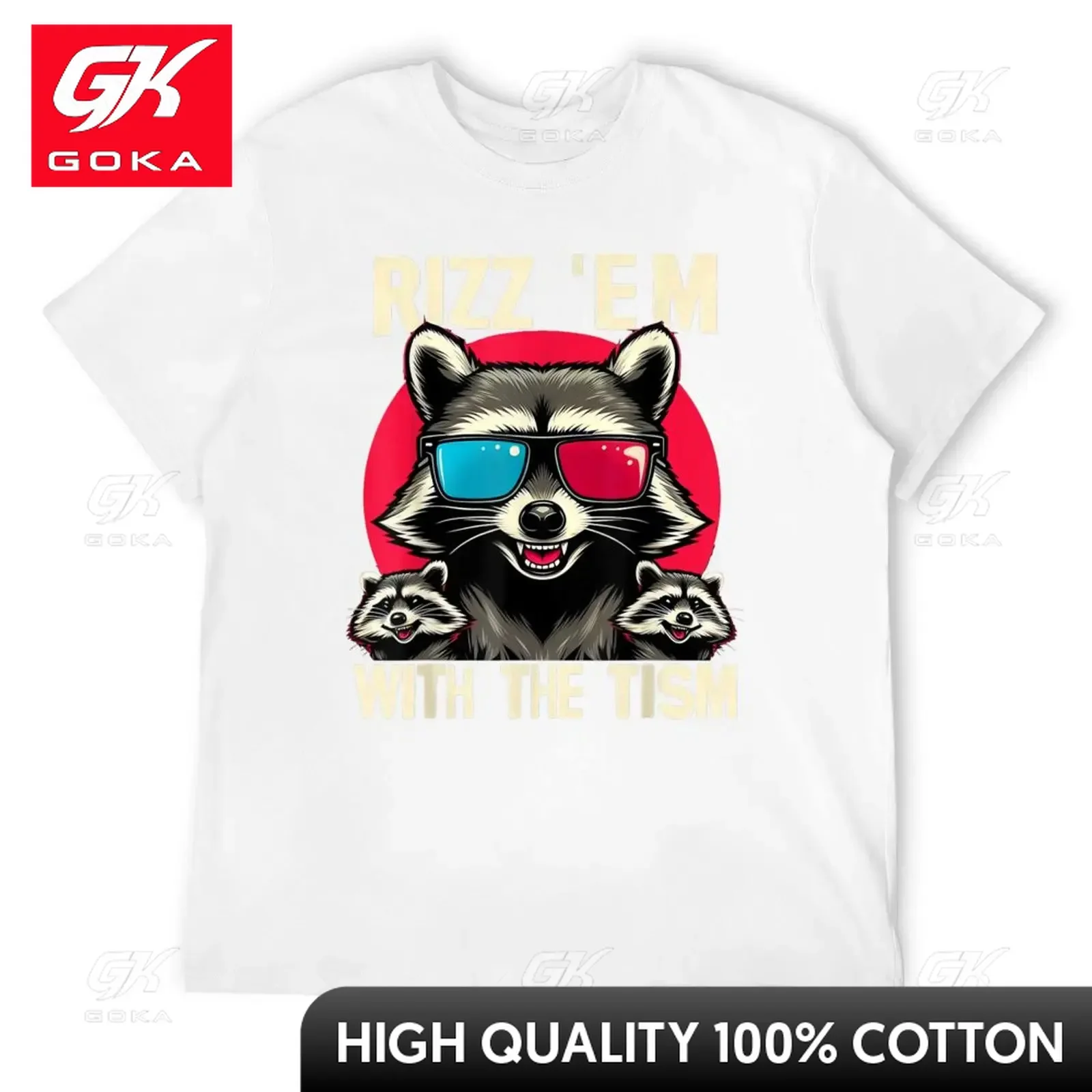 Rizz Em with The Tism Retro Vintage Raccoon T-Shirt Cotton Graphic Tees Man T Shirt Aesthetic Clothing T Shirts for Men